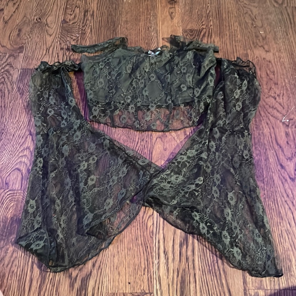 off the shoulder lace green crop top